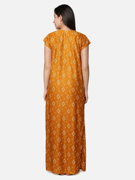 Be You Mustard Printed Maxi Nightdress