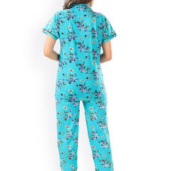 Be You Women Turquoise Blue & Green Printed Pajama & Shorts with Shirt Night Suits