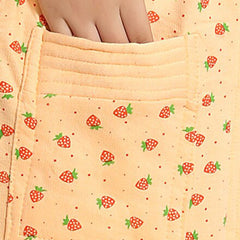 Be You Strawberry Print Peach Conversational Cotton Drawstring Knee Length Bath Robe