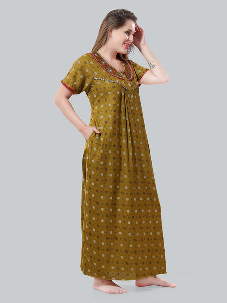 Be You Mustard Embroidered Maxi Nightdress