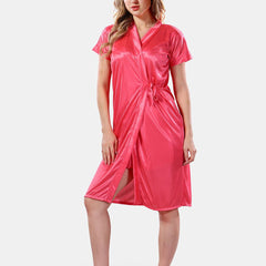 Be You Solid Lace Details Satin Nighty with Robe