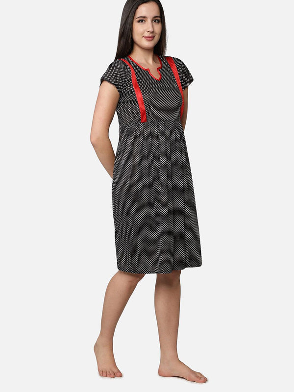 Be You Black Printed Nightdress