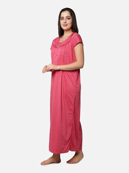 Be You Pink Synthetic Striped Maternity / Feeding Gown for women