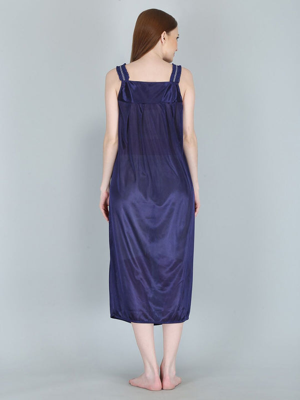 Be You Women Navy Blue Maxi Satin Nightdress