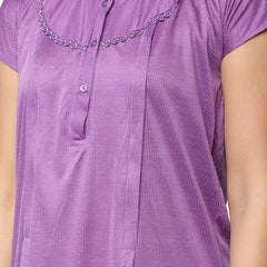 Be You Women Purple Striped Maxi Maternity Nightdress