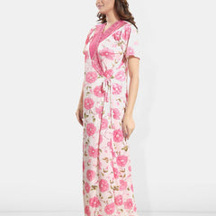 Be You Floral Self Design Satin Cami With Skirt & Robe