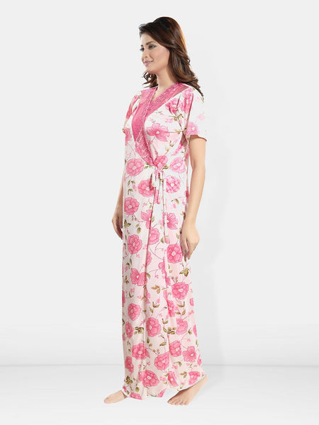 Be You Floral Self Design Satin Cami With Skirt & Robe