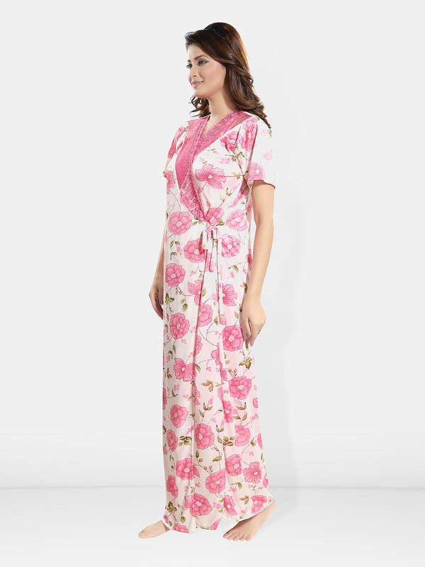 Be You Floral Self Design Satin Cami With Skirt & Robe