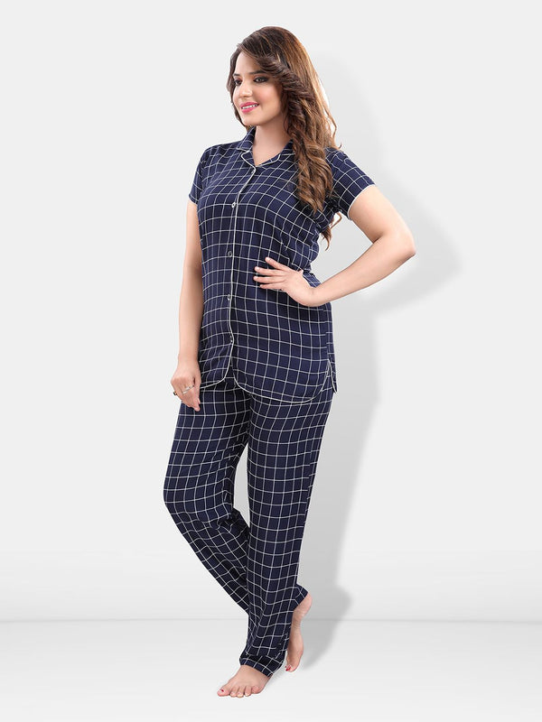 Be You Lapel Collar Checked Night suit
