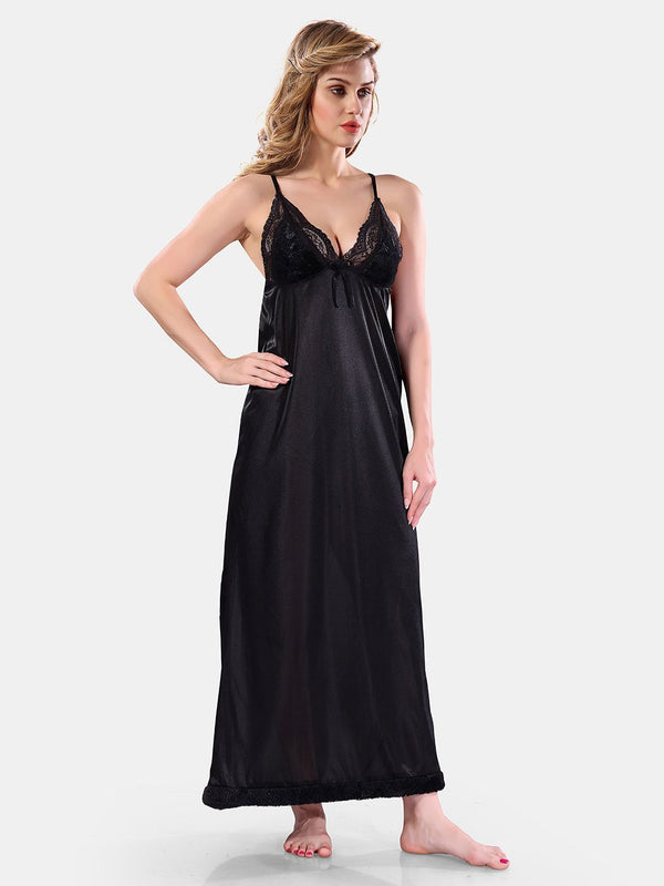 Be You Floral Lace Satin Night Dress With Robe
