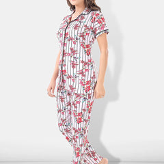 Be You Women White & Pink Printed Pajama & Shorts with Shirt Night Suits