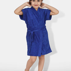 Be You Blue Solid Cotton Drawstring Knee Length Bath Robe