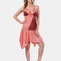 Be You Solid Lace Details Satin Nighty with Robe