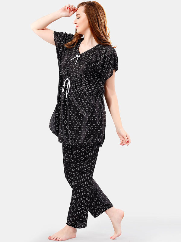 Be You Geometric Printed Satin Night Suit