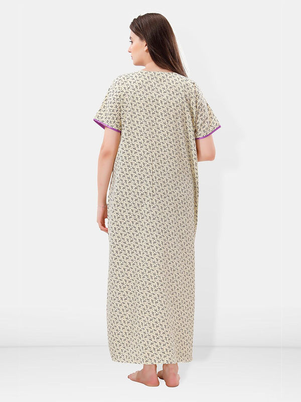 Be You Floral Printed Embroidered Maxi Nightdress