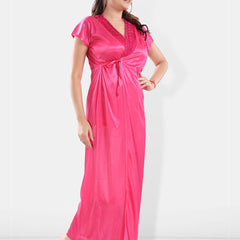Be You Shoulder Strap Neck Satin Night Suit With Robe