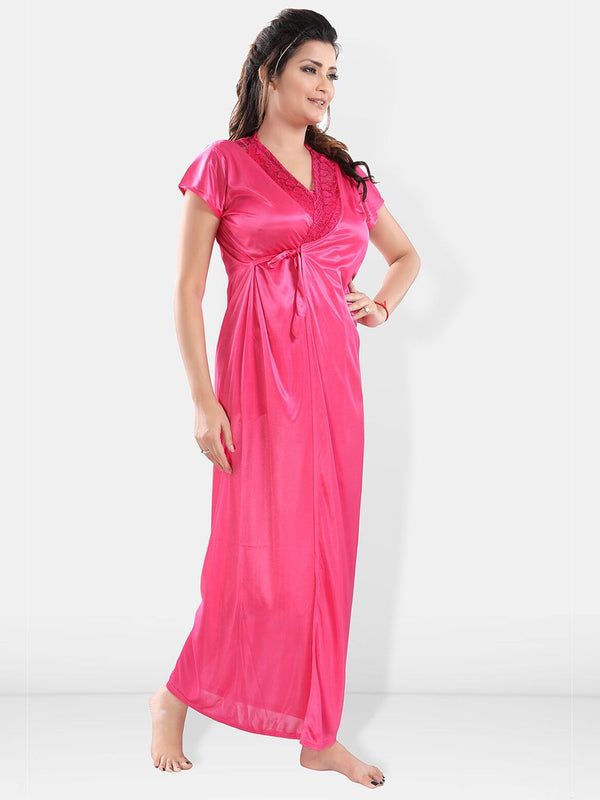 Be You Shoulder Strap Neck Satin Night Suit With Robe