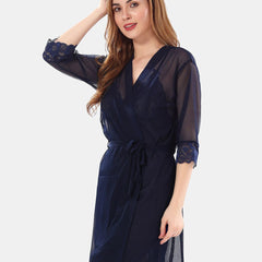 Be You Net Above Knee Length Nightdress With Robe