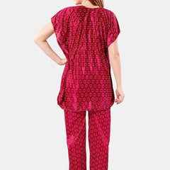 Be You Geometric Printed V-Neck Satin Kaftan Night Suit