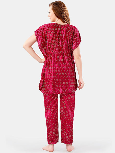 Be You Geometric Printed V-Neck Satin Kaftan Night Suit
