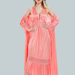 Be You Floral Lace V-Neck Satin Night Dress With Robe