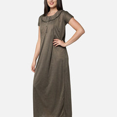 Be You Women Brown Striped Maxi Maternity Nightdress
