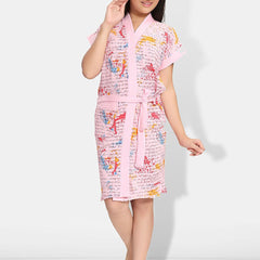 Be You Letter Print Pink Typography Cotton Drawstring Knee Length Bath Robe