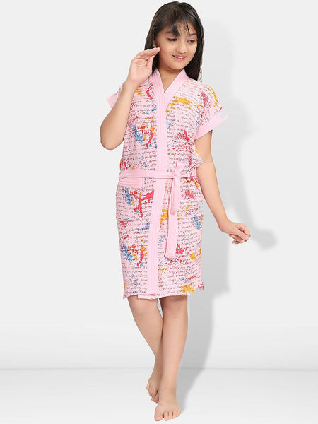 Be You Letter Print Pink Typography Cotton Drawstring Knee Length Bath Robe