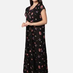 Be You Black Floral Printed Maxi Nightdress