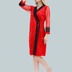 Be You V Neck Lace Up Details Satin Nightdress With Robe