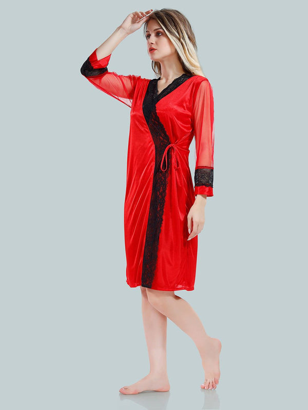 Be You V Neck Lace Up Details Satin Nightdress With Robe