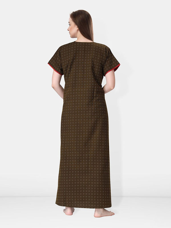 Be You Geometric Printed Embroidered Maxi Nightdress
