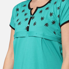 Be You Turquoise Blue Cotton Blend Maternity Nightdress