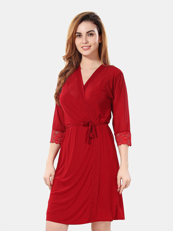Be You Net Above Knee Length Nightdress With Robe