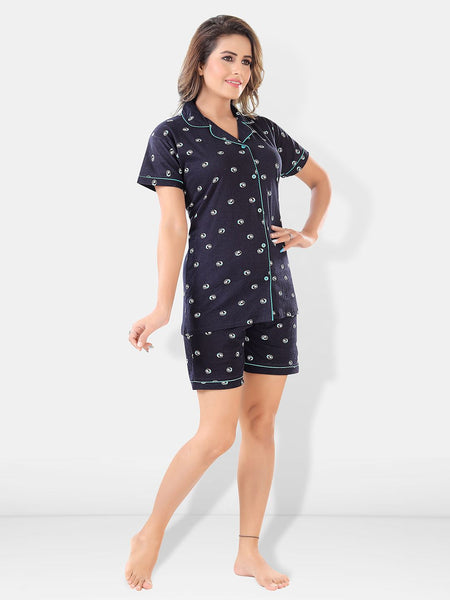 Be You Women 2 Black & White Conversational Printed Night suit