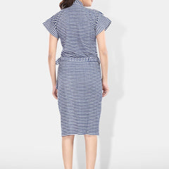 Be You Navy Blue Striped Cotton Drawstring Knee Length Bath Robe-2XL