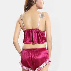 Be You Floral Self Design Shoulder Straps Satin Night suit