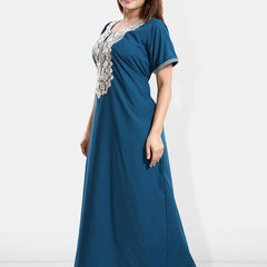 Be You Ethnic Motifs Embroidered Maxi Nightdress