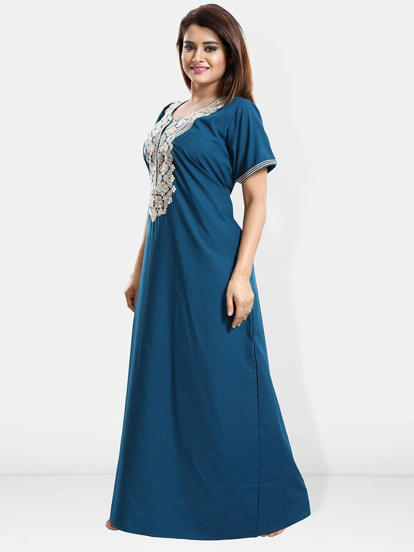 Be You Ethnic Motifs Embroidered Maxi Nightdress