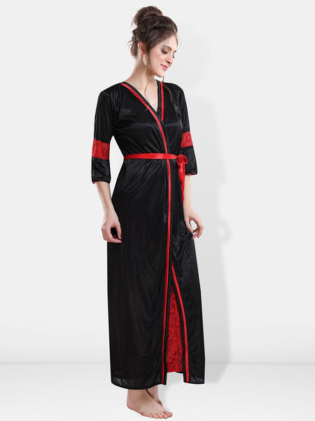 Be You Self Designed Shoulder Straps Satin Maxi Nightdress With Robe