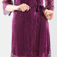 Be You Self Design Satin Shoulder Straps Nightdress With Robe