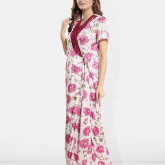 Be You Self Design Shoulder Strap Satin Nightdress & Robe
