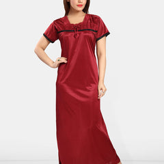 Be You Self Design Square Neck Satin Maxi Nightdress