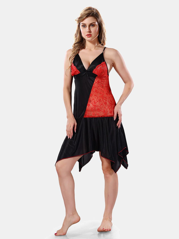 Be You Solid Lace Details Satin Nighty with Robe