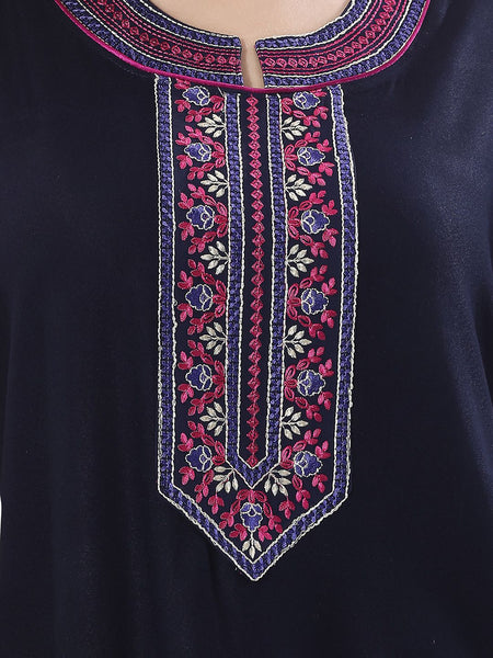 Be You Navy Blue Embroidered Maxi Nightdress