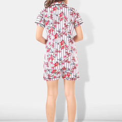 Be You Women White & Pink Printed Pajama & Shorts with Shirt Night Suits