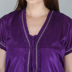 Be You Purple Satin Maxi Nightdress with Robe