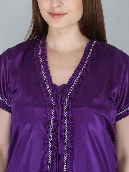 Be You Purple Satin Maxi Nightdress with Robe