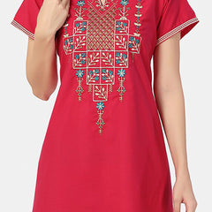 Be You Ethnic Motifs Embroidered Maxi Nightdress