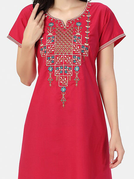 Be You Ethnic Motifs Embroidered Maxi Nightdress